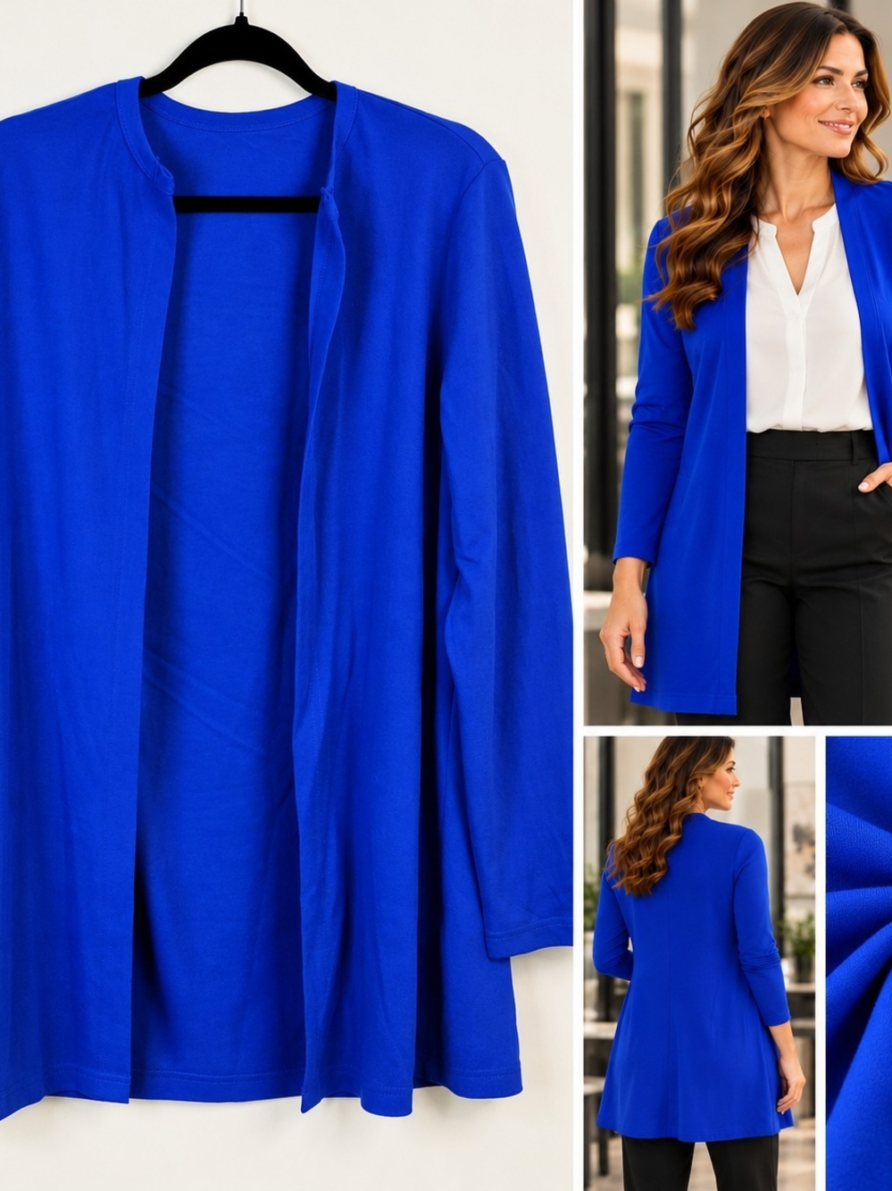 Women’s Royal Blue Open Front Layering Cardigan Business Minimalist Office